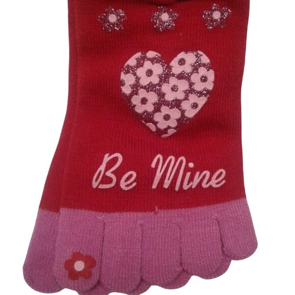 Valentines Day Toe Socks Be Mine Print Red Pink Heart Floral Glitter New - Picture 3 of 4